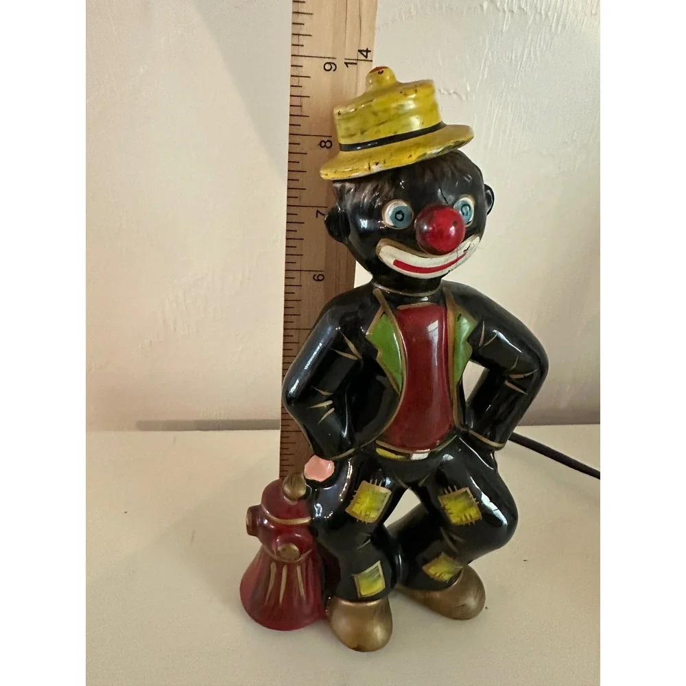 Vintage Ceramic Hobo Clown Decanter Figurine with Fire Hydrant & Cork Stopper
